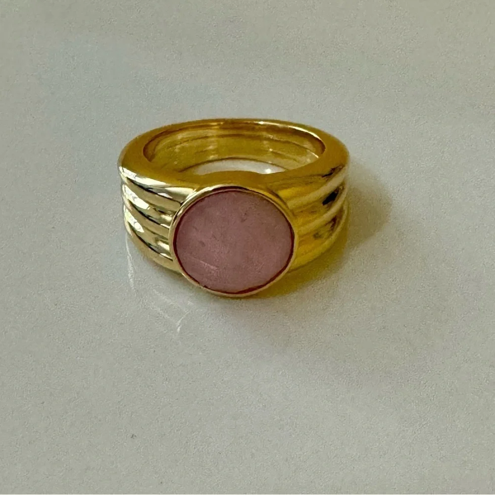 Gorjana New Size 6 18k Gold Plated Rose Quartz Power Gemstone Reed Ring for Love